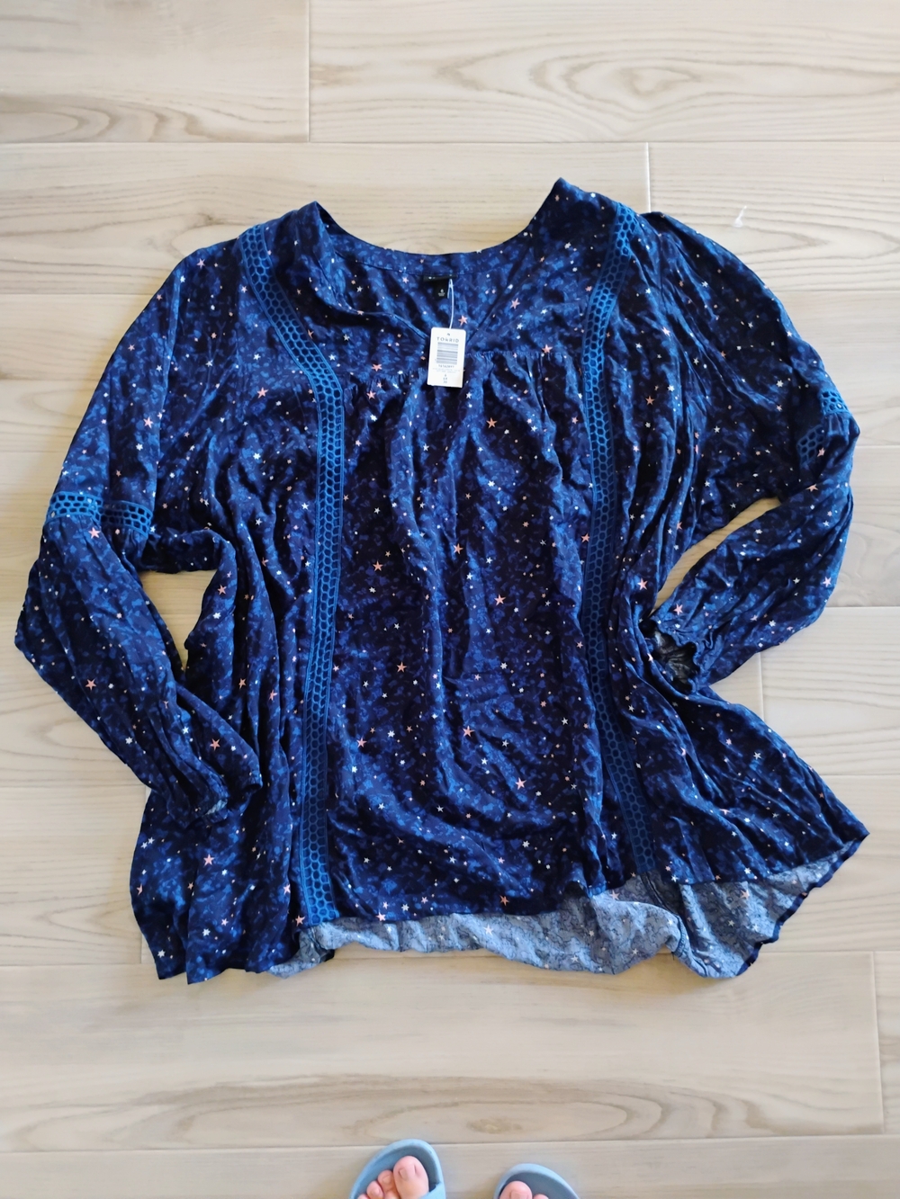 Torrid Size 6 6X Navy Galaxy Long Sleeve Tunic Top Blouse New NWT Stars Blue